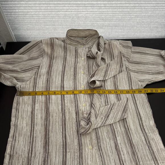 Vintage RUSS USA Brown & Cream Stripe Tie Neck Button Up Blouse Size 12 - Picture 11 of 13